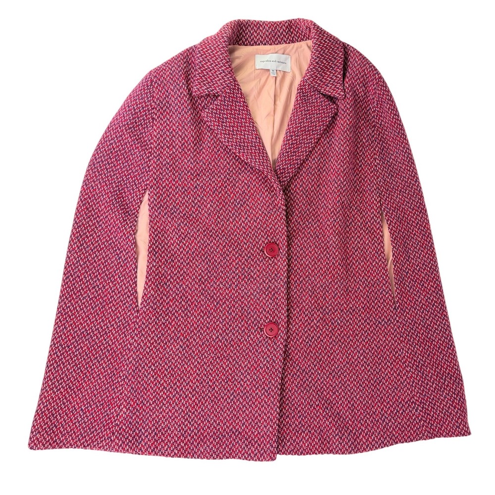 Cupcakes and Cashmere Pink Wool Blend Cape Coat Jacket Medium CG32990